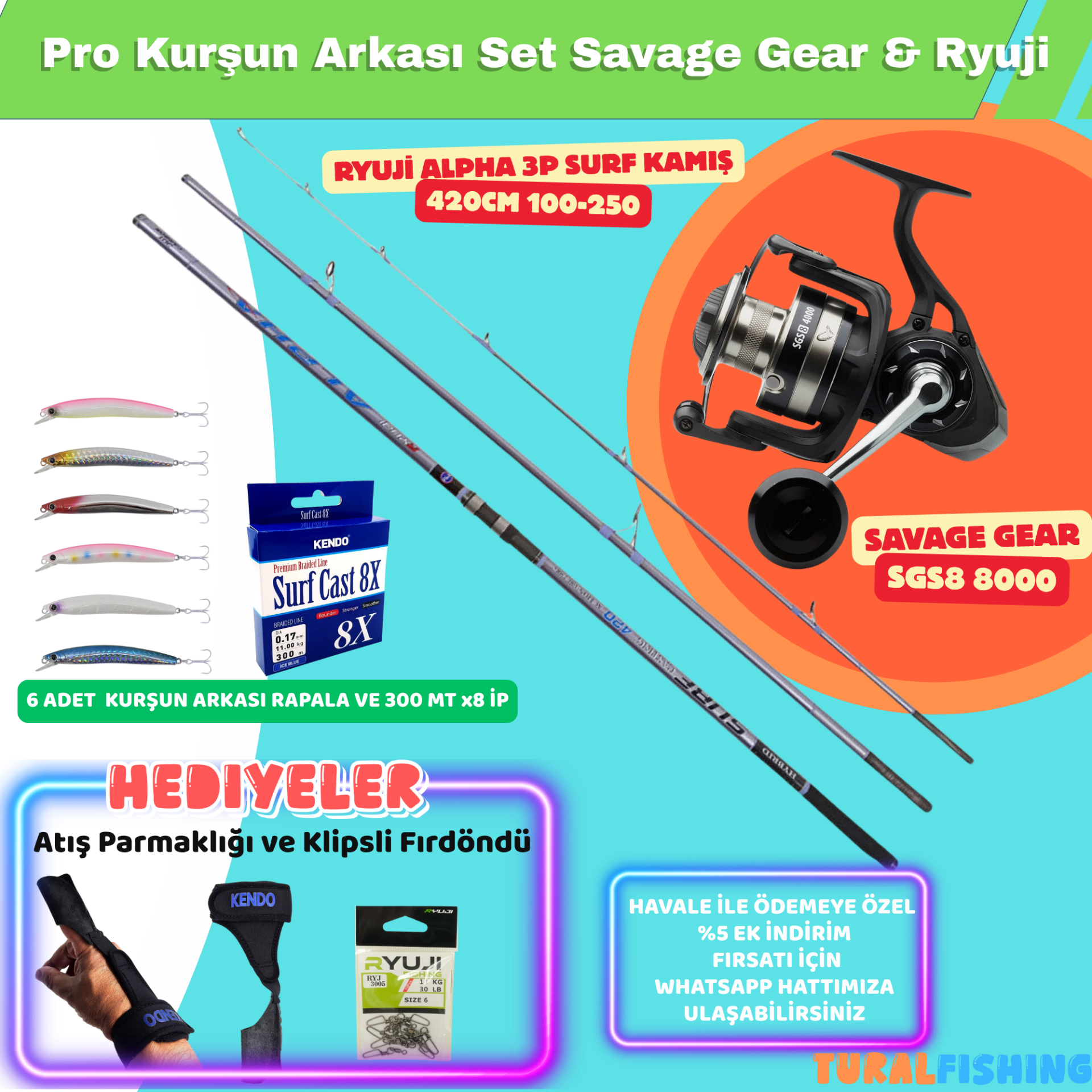 PROFEYONEL KURŞUN ARKASI SURF OLTA SETİ